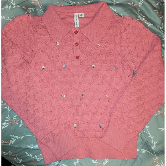 Janie and Jack Pink Embroidered Collared Sweater  & White Heart Sweater size 8 - Picture 2 of 8